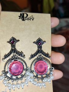 Parv Purple Stone &amp; Pearl Drop Earrings