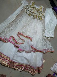 embroidery C cut design long gown with lehenga