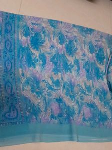 Deep Sky Blue Saree Good Condition