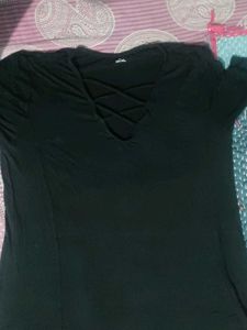 Black Crisscross V-Neck Tee