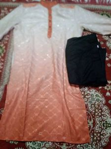 Peach & White Kurta Set