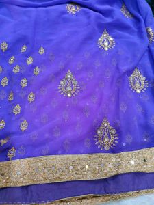 Beautiful Purple Saree With Mirror Work &amp; Blouse