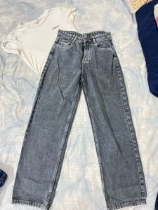 Wideleg Grey Denim Jeans For Women