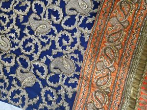 Navy Blue Embroidered Kurta with Orange Salwar