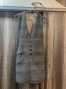 Plaid Mini Dress with Buttons
