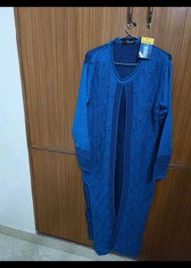 Elegant Blue Knit Cardigan with plazzo