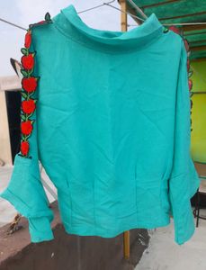 Teal Rose Sleeve Blouse