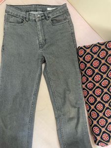 Gray Flared Denim Jeans