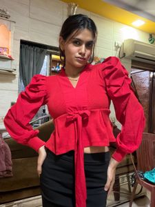 Red Puff Sleeve Top