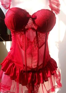 Red Mesh Corset Top