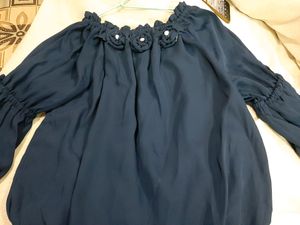 Off Shoulder Ballon Top With Bows On Sleeves.