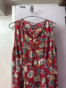 Red floor length floral dress