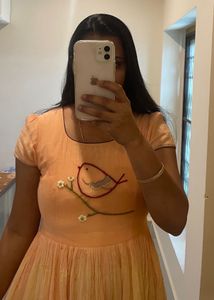 Peach Embroidered Bird Dress