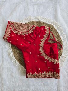 Red &amp; Gold Embroidered Sari Blouse