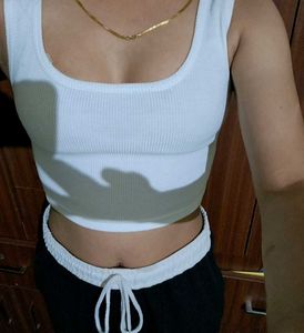 White Ribbed Tank Top