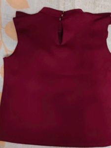 Burgundy Ruffle Mock Neck Top