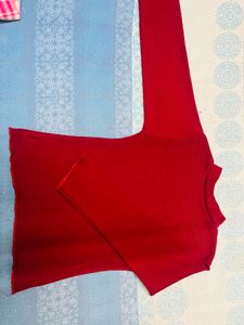 Maroon Fitted Full Sleeves Crop Top ❤️