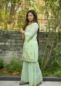 Embroidered Light Green Kurti Set
