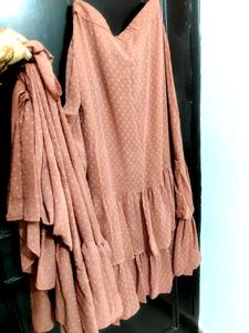 Brown Ruffles Stitched Saree🆕✨ Branded ⚡