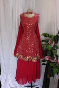 Red Embroidered Kurta/Sharara Set