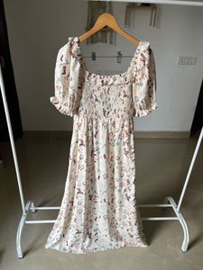 Cream Cowgirl Print Shirred MAXI  Dress