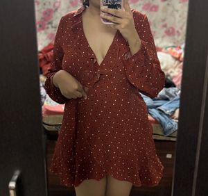 Brown Printed Wrap Dress