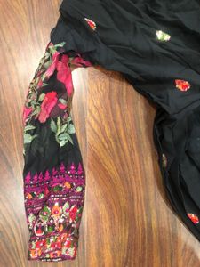 Black Floral Print Ethnic Gown