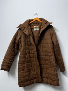 Brown Puffer Jacket With Belt