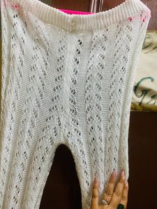 White Trendy Crochet Pants