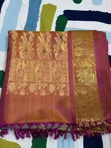 Kanchivaram Pure Silk   Grey And Orange Saree
