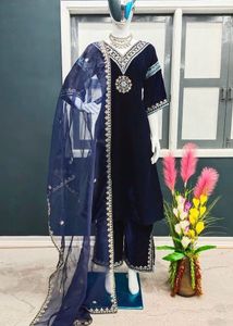 Pure Viscose Velvet With Embroidery Suit Set XL