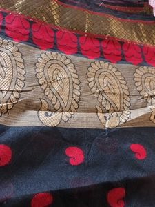 Elegant Black & Red Saree