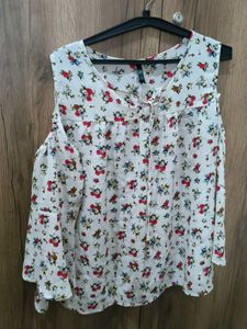White Floral Cold Shoulder Top