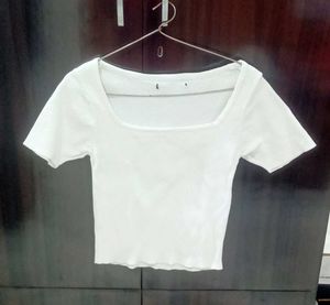 White Ribbed Crop Top