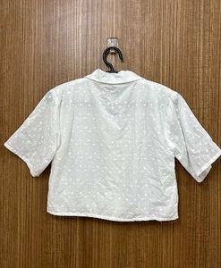 MANGO white Lace Crop Shirt for Women