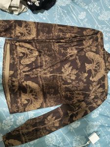 Brown Nature Print Turtleneck Top