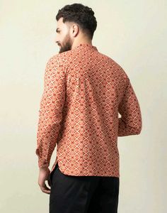 Fabindia Red Cotton Slim Fit Mid Placket Shirt