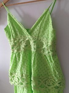 Neon Green Schiffli Lace Tiered Maxi