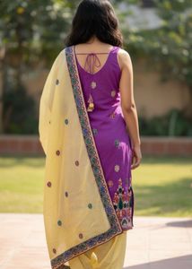 Purple &amp; Yellow Embroidered Salwar Kameez
