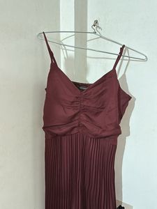 Burgundy Pleated Maxi Dress
