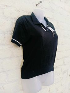 Black Polo with White Trim - Size M