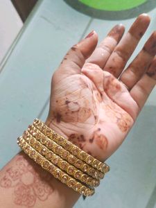 Set of Gold Bangles with Rhinestones