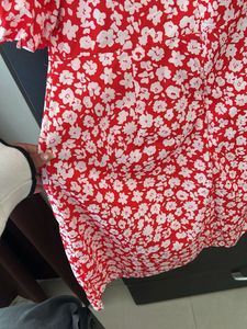 Red Floral Puff Sleeve Mini Dress