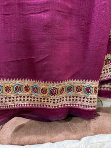 Beautiful Wine Color Saree With Blouse