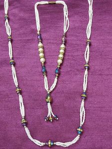 White Seed Bead &amp; Crystal 2-Piece Necklace