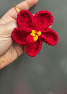 Red Crochet Flower Keychain