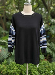 Striped Sleeve Knit Top(bit n blue shade)