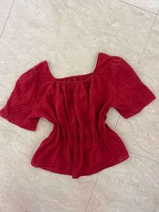 Red cinced Waist Top