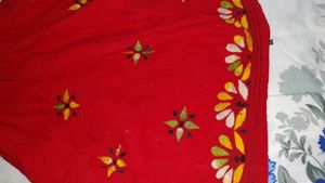Red Embroidered Mini Skirt