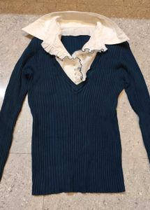 Office Siren Knit Collar Detail Top